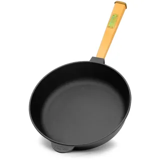 4BIG.fun Gusseisenpfanne 28 cm Gußeisenpfanne mit Holzgriff - Pfanne aus Gusseisen Induktion -Gusseiserne Bratpfanne geeignet für Gasgrill, Backofen, Feuerstelle und alle Herdarten