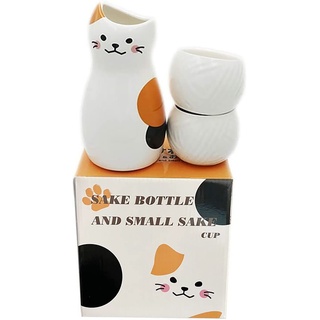 Japanische Keramik Sake Set,Calico Katzen Sake Becher Flasche,2 Sake Tasse, one Sake Topf,Weinflaschenset Geschenk