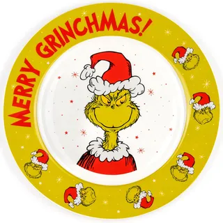 United Labels Grinch Weihnachtsteller 26,5 cm, Grün, Teller Merry Grinchmas aus Keramik, Plätzchenteller für Weihnachten und Advent, Keksteller