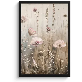 MuchoWow Poster MIT Rahmen Blumen - Rosa - Modern - Beige Bilder mit Rahmen 40x60 cm , Papier , Rechteckig , 40x60 cm , gerahmt , Bilder & Rahmen, Bilder