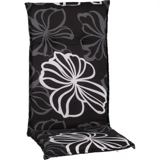 Beo Gartenstuhlauflagen Saumauflage für Hochlehner, Circa 118 x 48 x 6 cm, schwarz mit weißen Blüten