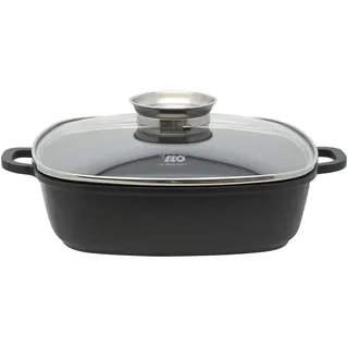 ELO Servierpfanne 28 x 28 cm eckig Aluguss mit Glasdeckel – Hochwertige Antihaft Pfanne PFAS frei – Beschichtete Bratpfanne Induktion mit Glasdeckel & Aromaknopf