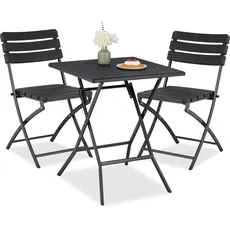 Bild Balkonmöbel Set, 3-teilig, 1 Tisch & 2 Stühle, klappbar, Gartengarnitur Holzoptik, Stahl & Kunststoff, schwarz