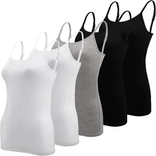 BQTQ 5 Stück Unterhemd Damen Spaghetti Top Spaghettiträger Basic Cami Tank Tops mit Verstellbarer Strap für Frauen
