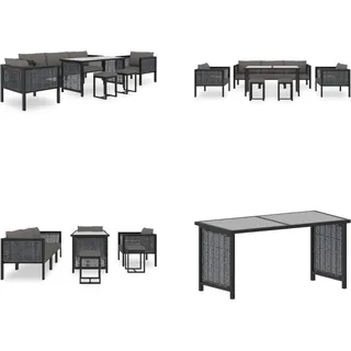 vidaXL 8 tlg. Garten Lounge Set mit Auflagen Poly Rattan Anthrazit - Gartensofa - Gartensofas - Gartencouch - Gartencouches - Grau