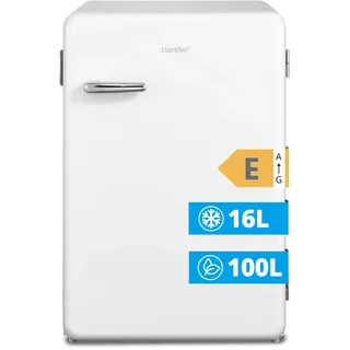 COMFEE' RCD113WH2RT(E) Kleiner Kühlschrank mit Gefrierfach, 116 Liter, Retro-Design, Eintür-Kühlschrank, einstellbare Temperatur, geeignet für Schlafzimmer, Büro und Hotel, LED-Licht, leise, weiß