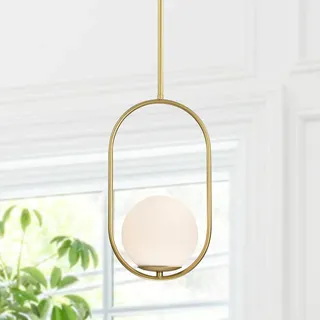 Alighting Pendelleuchte Gold mit Milchglas Kugel Ø15 cm, Höhenverstellbare Hängelampe Modern, E14 Glas Pendellampe für Esstisch, Küche, ohne Leuchtmittel