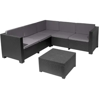 SP Berner Oasis Graphit Garten- und Terrassenmöbel-Set, dreiteilig, 3- und 2-Sitzer-Sofa und Couchtisch mit Aufbewahrung, recyceltem Kunststoff