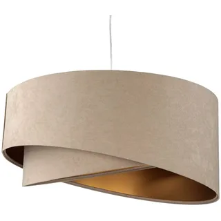 Licht-Erlebnisse Hängelampe Stoff Metall in Weiß Beige Gold Wohnzimmer Esszimmer B:50 cm E27 Doppelschirm rund Design Pendelleuchte Esstisch MADAN