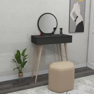Skye Decor, Siena - Anthracite, Schminktische, Anthrazit, 129,2 x 72 x 35 cm - Grau