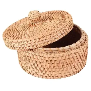 Tagtight Rattan Aufbewahrungskorb mit Deckel, Geflochten Organizer Box, Natürliches Aufbewahrung Storage Basket für Schlüssel Brille, kleiner Obst Snack-Korb, Tee Behälter, Dekorativer Geschenkkorb