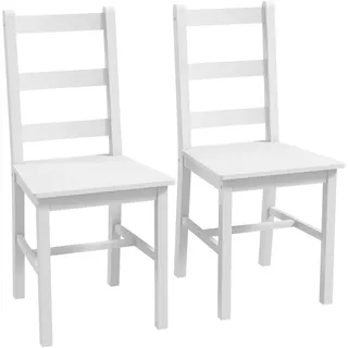 Homcom Esszimmerstühle 2er Set Holz Küchenstuhl mit Leistenrücklehne, Rutschfest , Weiß , 46x90x41.5 cm , Esszimmer, Stühle