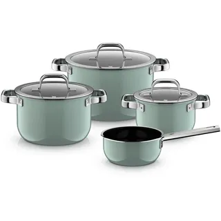 WMF Kochtopfset , Grün , Metall , 4-teilig , 16 cm,20 cm,16 cm , 30x33x60 cm , backofengeeignet, rostfrei, breiter Schüttrand, geschmacksneutral, säurefest , Kochgeschirr, Töpfe, Topfsets