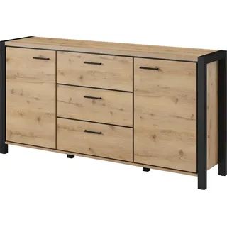 Kleines Wohnzimmer Sideboard ACCRA-83 in Taurus Eiche Nb. und schwarzem Gestell, B/H/T: ca. 180/91/41 cm - Braun