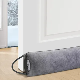 fowong Zugluftstopper für Türen 97x10 cm, Türdichtung zugluftstopper Extra Schwere-Waschbar-Isolierung, Fensterdichtung Luftstopper mit Selbstklebende Klebeband, Kalt Luft Insekt Licht Blockiert,Grau