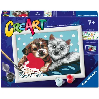 Ravensburger - CreArt Serie E: Freunde auf vier Pfoten, Malen nach Zahlen, Malset für Kinder, inklusive Rahmen, pädagogisches und kreatives Spiel, Geschenkidee für Kinder ab 7 Jahren, 13 x 18 cm