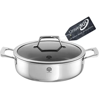 Schulte-Ufer Schmortopf Quasar mit UniverSUS-Oberflächenstruktur und Energiekern, ohne PFAS/PTFE, 9545-24, Edelstahl, 24 cm