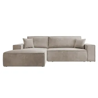 Selsey Ecksofa mit Schlaffunktion und Bettkasten, Ottomane Links Cordbezug in Beige - Beige