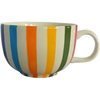 B2SEE Große Kaffee Tasse/Becher aus Keramik, 500 ml bunt bauchig handbemalt (bunt gestreift senkrecht)
