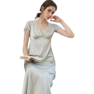 YAROVA Damen Nachthemden - Kurzärmliges Nachthemd Für Damen, Lang, Sexy, Seide, Frühling, Sommer, Prinzessinnen-Stil, Eleganter Palast-Pyjama, Heimkleidung, Mode, Loungewear