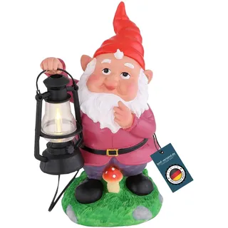 bmf-versand Gartenzwerg Lustig für Außen - Solarleuchte Garten Deko Zwerg mit Laterne - Solarlampe Camping Balkon - Gartendeko Figuren Solar - Außenlampe Solarlicht LED