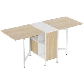 Homcom Klapptisch Esstisch Beistelltisch Eiche Metallrahmen Küche Wohnzimmer Natur+Weiß , Naturfarben , Holzwerkstoff , Nachbildung,Eiche , 4 Fächer , Rechteckig , eckig , 60x75x169 cm , Esszimmer, Esstische