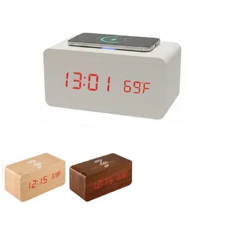 Wecker Digital Multifunktional Holz LED Nachfüllung Wireless Temperatur 06724