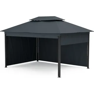 Blumfeldt Grandezza Cortina Pavillon 3x4 – Stahlrahmen, Aufrollbare Seitenteile, Wetterfest & UV30+ Schutz, Gartenpavillon Dunkelgrau - Beige