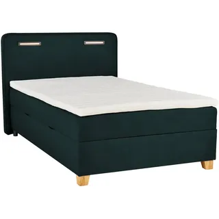 Moderano Boxbett , Waldgrün , Holzwerkstoff, Textil , Buche , massiv , H2 , Höhe ca. 15 cm , 100x200 cm , Bettkasten, Beleuchtung, in verschiedenen Größen erhältlich , Schlafzimmer, Betten, Boxspringbetten