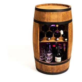 Creative Cooper Weinregal - Weinschrank Mini Bar - Alkohol Schrank mit LED - Weinbar - Weinfass - Fassbar - Barschrank - 80cm hoch - Retro Regal - Fassmöbel (wenge) - Dunkelbraun