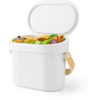 Umbra Bellwood Komposteimer für Küche – Biomülleimer für Arbeitsplatte oder Schranktür, 6l Kompostbehälter mit verdecktem Beutelhalter, Weiss/Natur