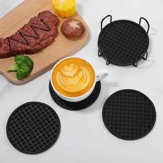 Unyqoos® Silikon‐Untersetzer schwarz – rutschfest für Gläser & Tassen, Sternmuster mit kratzschützenden konzentrischen Ringen, leicht zu reinigen - Schwarz