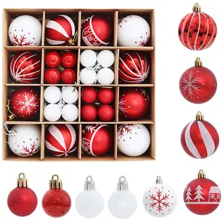 Neuytiky 44 Stück Christbaumkugeln,Weihnachtskugel Ornamente Set,Christbaumschmuck,für Weihnachtsbaum Hängende Dekorationen Festival Party Feiertag Dekor (Rot und Weiß)