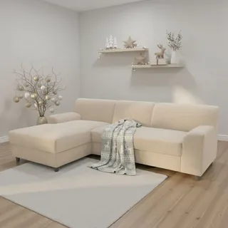 DOMO collection Ecksofa DOMO COLLECTION "Turah 2, Cord oder Luxus-Microfaser, mit Federkern, mit Bettfunktion", beige (natur), B:241cm H:79cm T:146cm, 100% Polyester, Sofas, Ecksofa, B/T/H: 241/146/79 cm, incl. Zierkissen, wahlweise mit Bettfunktion