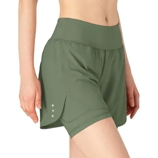 donhobo Damen Shorts Sport 2 in 1 Kurze Hose High Waist Leggings Laufshorts Sommer Sporthose Fitness Yoga Shorts Hotpants (Armeegrün, XL)