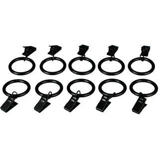 LIEDECO Gardinenringe für Gardinenstangen mit Klammer Landhaus, ø 16 mm schwarz