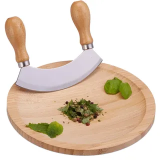 Relaxdays Wiegemesser , Hellbraun , Holz, Metall , 20 cm , Küchenmesser, Schälmesser & Gemüsemesser