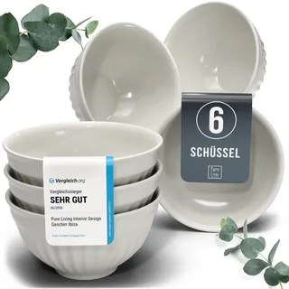 Steingut Müslischalen 6 Personen Hygge TESTSIEGER, Traumhaftes Skandinavisches Steingut Müsli Schüssel Set, Kleine Schüssel, Müslischale - Pure Living in Beige