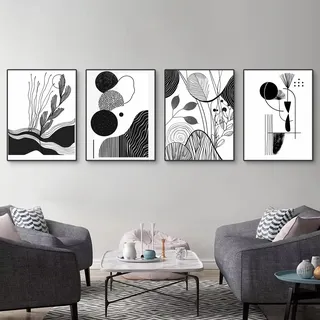 Ueiwffzo 4er Poster Set, Moderne Schwarz Weiß Abstrakt Kunst Wandbilder, Leinwandbilder Wandposter Wanddeko für Schlafzimmer und Wohnzimmer, Ohne Rahmen (30x40cm)
