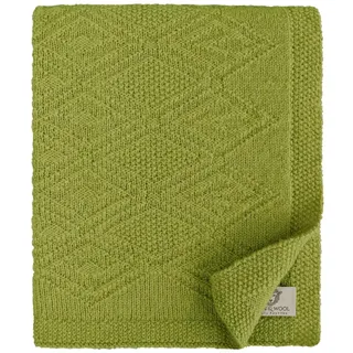 Linen & Cotton Babydecke Gestrickt Lilou Jungen Mädchen -100% Reine Neuseeland Wolle, Grün (85 x 65cm) Kuscheldecke Strick/Erstlingsdecke/Einschlagdecke Sommer Winter Kinderwagen Babyschale Babybett