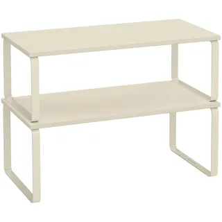SONGMICS Gewürzregal, 2er Set Küchen-Organizer, Küchenregal, Schrank-Organizer Küche, erweiterbar, kleines Regal, stapelbar, Metall und Holzwerkstoff, cremeweiß KCS200W02