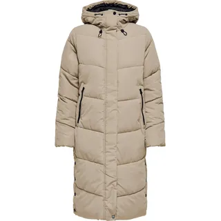 ONLY Steppmantel "ONLMEGAN LIFE LONG PUFFER COAT CS OTW" verdeckter Zipper, Reißverschlusstaschen, winddicht, silber mink
