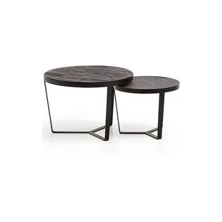 WOHNLING Couchtische-Set rund Massivholz schwarz, 1 Set