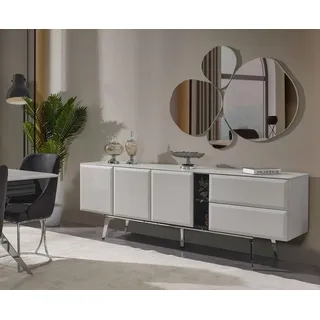 Sideboard mit Spiegel Kommode Weiß Konsoletisch Tisch Modern Holz Set - Weiß, Silber