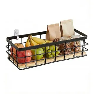 Drahtkorb, Obstkorb, Metallkorb, Metall Badezimmer Aufbewahrungskorb, Schwarz Dekokörbe, Haushalt Wandkorb, Korb Metall für Küche Speisekammer, Obst Snacks, 25x10x7.5cm(1 Stück)