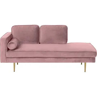BELIANI Chaiselongue Linksseitig Rosa Samt mit Goldenen Metallbeinen Lehne Kissen Nackenrolle Modern Récamiere Liegesofa für Wohnzimmer - Rosa, Gold