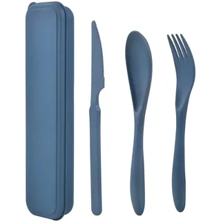 Plastik Besteck Mehrweg Set, 1 Set Reise Besteck mit Etui, Blau | Camping Besteck Set, Tragbare Utensilien, Für Lunchbox, Schule, Picknick, Reisen, Camping, Täglicher Gebrauch