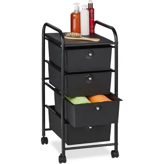 Relaxdays Badrollwagen, 4 Schubladen, Metall & Kunststoff, Rollcontainer Bad, Kosmetik, HBT: 74 x 33 x 39 cm, schwarz, 1 Stück