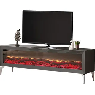 Kamin Tisch Sideboard TV Ständer Wohnzimmer RTV Lowboard Grau Holz