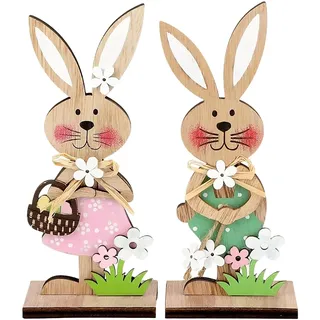 2 Stück Osterhase aus Holz,Aufsteller Osterhase Deko Osterdeko Hase,Osterdeko zum Hinstellen Modern für Ostern innen outdoor Deko,Osterdekoration Garten Osterhasen